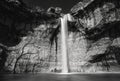 Grayscale shot of a beautiful waterfall Sopot in the cave with a lake in Istria, Croatia Royalty Free Stock Photo