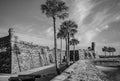 Grayscale shot of the Castillo de San Marcos masonry fort.   Matanzas Bay, St. Augustine, Florida. Royalty Free Stock Photo