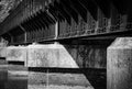 Grayscale shot of disused railway bridge in Spalding, UK