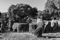 Grayscale shot of The Dolmen of the Great Oak in Montehermoso, Spain Royalty Free Stock Photo