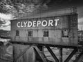 Grayscale shot of Finnieston crane on the banks of the river Clyde, Glasgow Royalty Free Stock Photo