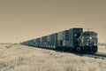 Grayscale shot of an industrial train on the tracks Royalty Free Stock Photo