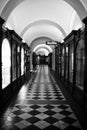 Grayscale shot of the interior of a corridor in Vienna, Austria