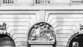 Grayscale shot of the Justice, Prudence and Liberality sculpture Royalty Free Stock Photo