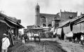 Grayscale shot of a market street in Tashkent, Uzbekistan, at the beginning of the 20th century