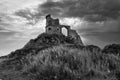 Grayscale shot of the Mow Cop Castle under a cloudy sky in England, the UK Royalty Free Stock Photo