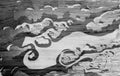 Grayscale shot of a piece of wood with patterns and decorations Royalty Free Stock Photo