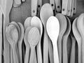 Grayscale shot of plastic spoons