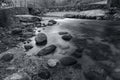 Grayscale shot of the river in Jaraiz de la Vera, Caceres, Extremadura, Spain