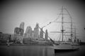 Grayscale shot of Sarmiento Frigate Ship Museum in Buenos Aires