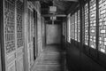 Grayscale shot of a Suzhou Garden museum corridor Royalty Free Stock Photo