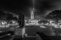 Grayscale shot of the UT tower and the statue of George Washington at night Royalty Free Stock Photo