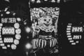 Grayscale shot of a vintage clown carousel in Larnaca, Cyprus