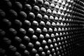 Grayscale shot of a wall of baseballs in the Museum of Hanshin Koshien Stadium