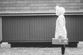 Grayscale shot of a woman holding a vintage suitcase Royalty Free Stock Photo