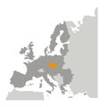 Grayscale silhouette with europe map and czech republic in orange color