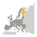 Grayscale silhouette with europe map and finland in yellow color