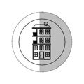 Grayscale silhouette with middle shadow sticker in circle with apartment with several floors