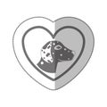 Grayscale silhouette middle shadow sticker with dalmatian dog inside of heart