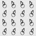 Grayscale snowmen and snowflakes seamless pattern