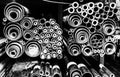 Grayscale steel pipes background Royalty Free Stock Photo