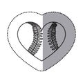 grayscale sticker of heart with texture of baseball ball