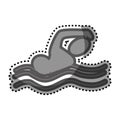 Grayscale sticker with pictogram of man swimming