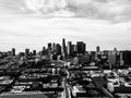 Grayscale view of the modern downtown Los Angeles city skyline