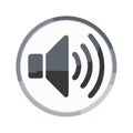 Grayscale volume speaker icon with sound waves in a textured circular design element Royalty Free Stock Photo