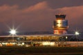 Terminal and tower of airport Graz in Austria during sunset Royalty Free Stock Photo