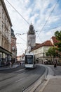 Tram in Am Eisernen Tor square in historical city center of Graz Royalty Free Stock Photo