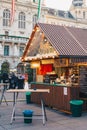 Graz, Austria - December 2017: Graz advent christmas market store in front of the city hall (Rathaus) Royalty Free Stock Photo