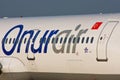 Closeup of Onur Air aircraft with company logo