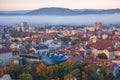 Graz, Austria-October 13, 2020: Cityscape of Graz with Kunsthaus Graz, the ultra-modern Art Museum for contemporary art, looking