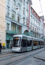 Modern electric tram on Herrengasse, Graz, Austria