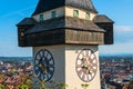 Graz, Austria. The Schlossberg - Castle Hill with the clock tower Uhrturm