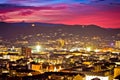 Graz city center aerial view at burning sky dusk Royalty Free Stock Photo