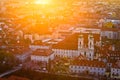 Graz city center aerial view at burning sunset Royalty Free Stock Photo