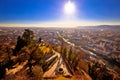 Graz city center and Mur river aerial sunset view Royalty Free Stock Photo