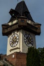 Graz, Steiermark/Austria - September 27 2019: The clock tower called Uhrturm on the Scholssberg in the city of Graz Royalty Free Stock Photo