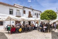 Grazalema, Cadiz, Spain - May 1, 2022: People eating an drinking in the bar terraces of Grazalema village, Grazalema mountains,