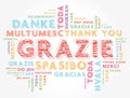 Grazie (Thank You in Italian) word cloud background in different languages