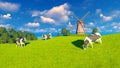 Grazing dairy cows and windmill