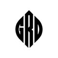 GRD circle letter logo design with circle and ellipse shape. GRD ellipse letters with typographic style. The three initials form a