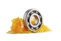 Grease and ball bearing isolated on white background with clipping path, lithium machinery lubrication for automotive and