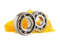 Grease and ball bearing isolated on white background with clipping path, lithium machinery lubrication for automotive and Royalty Free Stock Photo