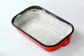 Greased baking tin covered with coconut