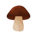 Greaser mushroom with big brown cap and beige stalk. Type of edible fungus. Cooking ingredient. Flat vector icon