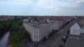 Great aerial top view flight drone. City Berlin Neukoeln canal bridge river