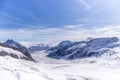 Great Aletsch glacier and Bernese Alps and jungfrau snow mountain peak  with blue sky background view from Jungfraujoch top of Royalty Free Stock Photo